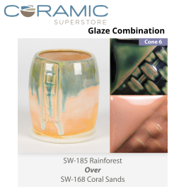 Rainforest SW185 over Speckled Plum SW113 Stoneware Glaze Combination